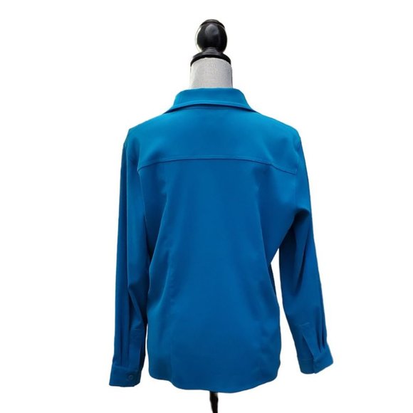 Petite Sophisticate Moleskin LS Button Front Blouse | Like New | MP | Turquoise - Picture 4 of 9